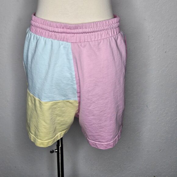 Adidas Colorblock Shorts Pastel Pink Blue Yellow Drawstring Logo Women’s M - Picture 5 of 8